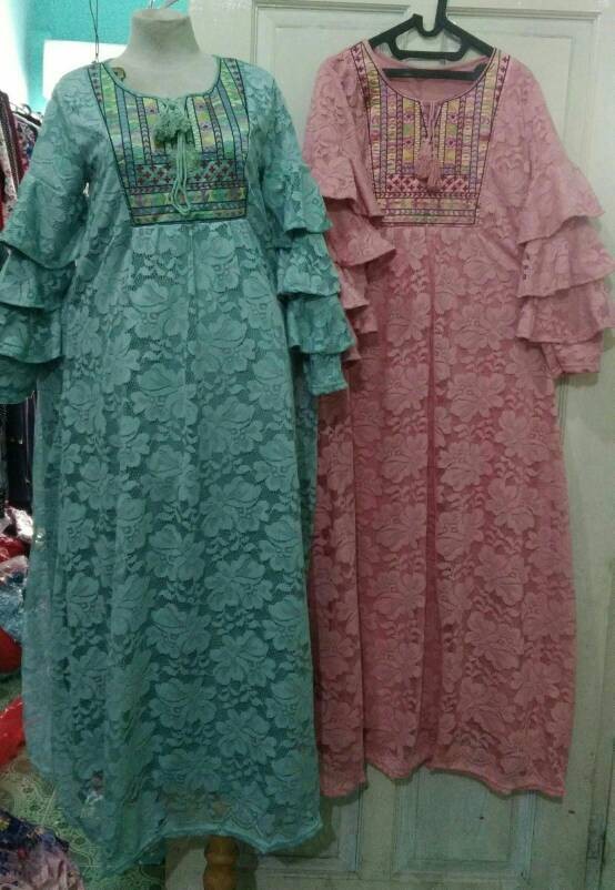 model gamis brokat kombinasi satin terbaru