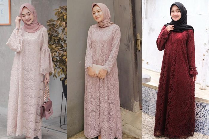 model gamis brokat kombinasi satin terbaru