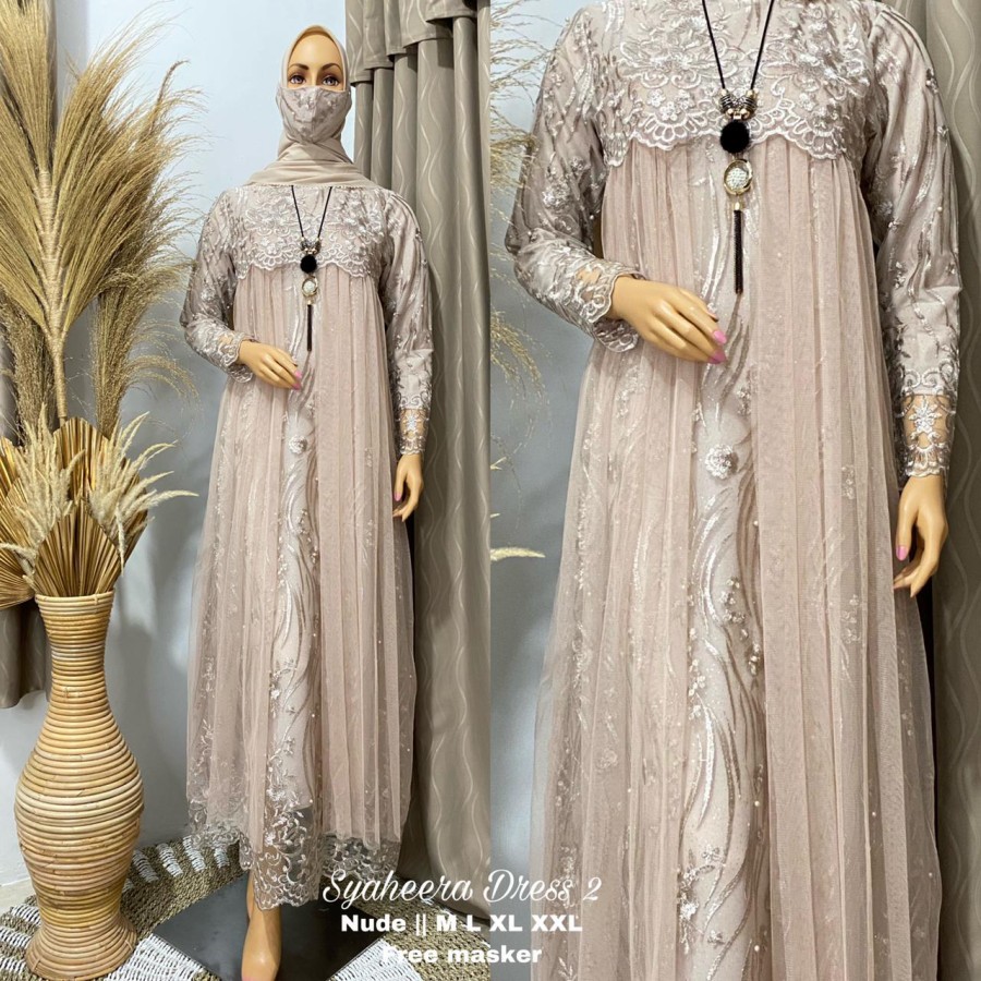 model gamis brokat kombinasi satin terbaru