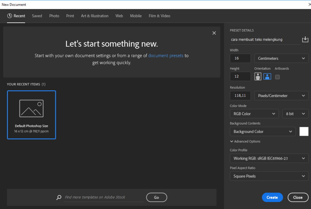 membuat proyek baru di adobe photoshop