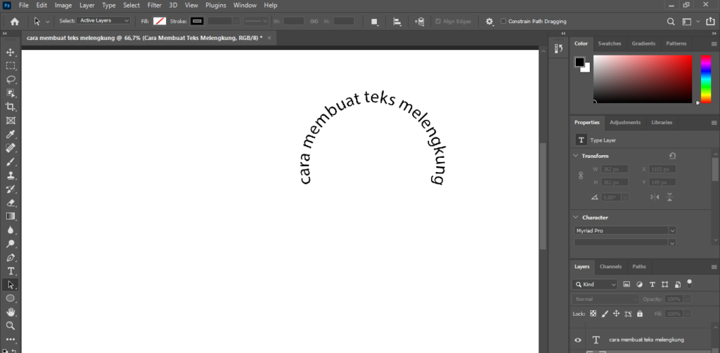Cara membuat tulisan melengkung di Photoshop