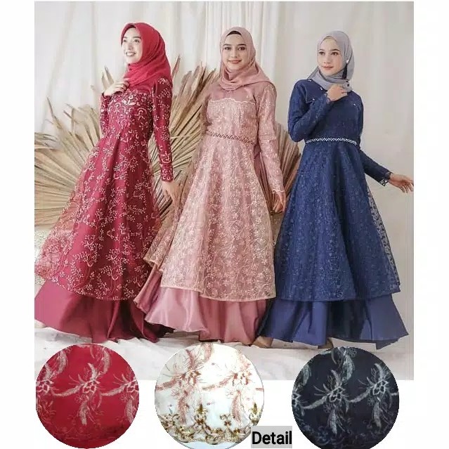 model gamis brokat kombinasi satin terbaru