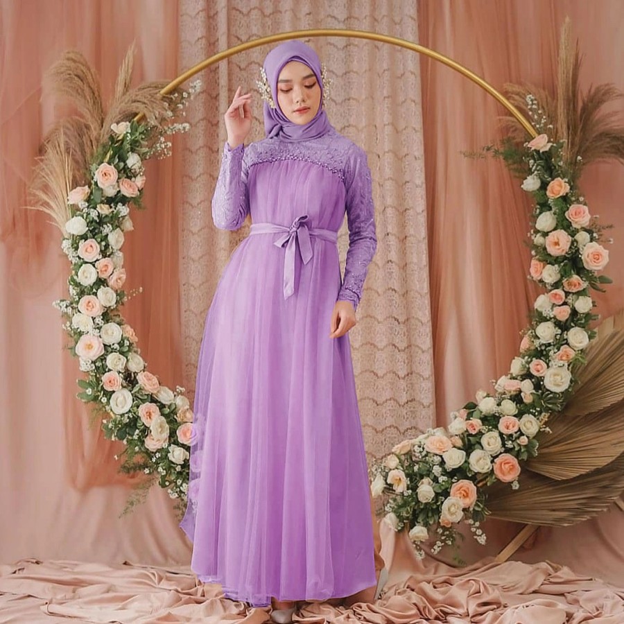 model gamis brokat kombinasi satin terbaru