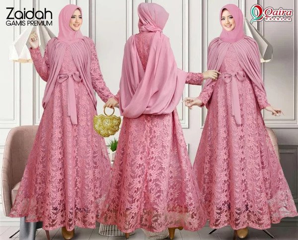 model gamis brokat kombinasi satin terbaru