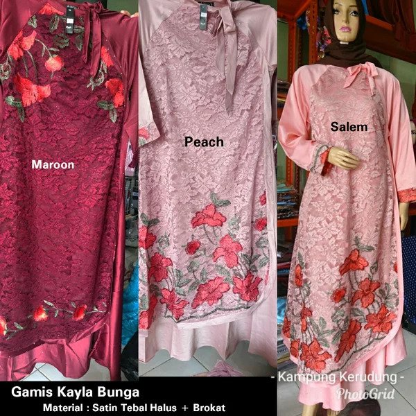 model gamis brokat kombinasi satin terbaru