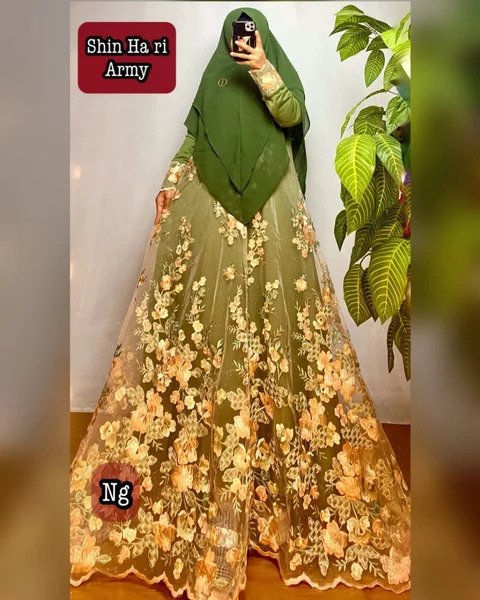 model gamis brokat kombinasi satin terbaru