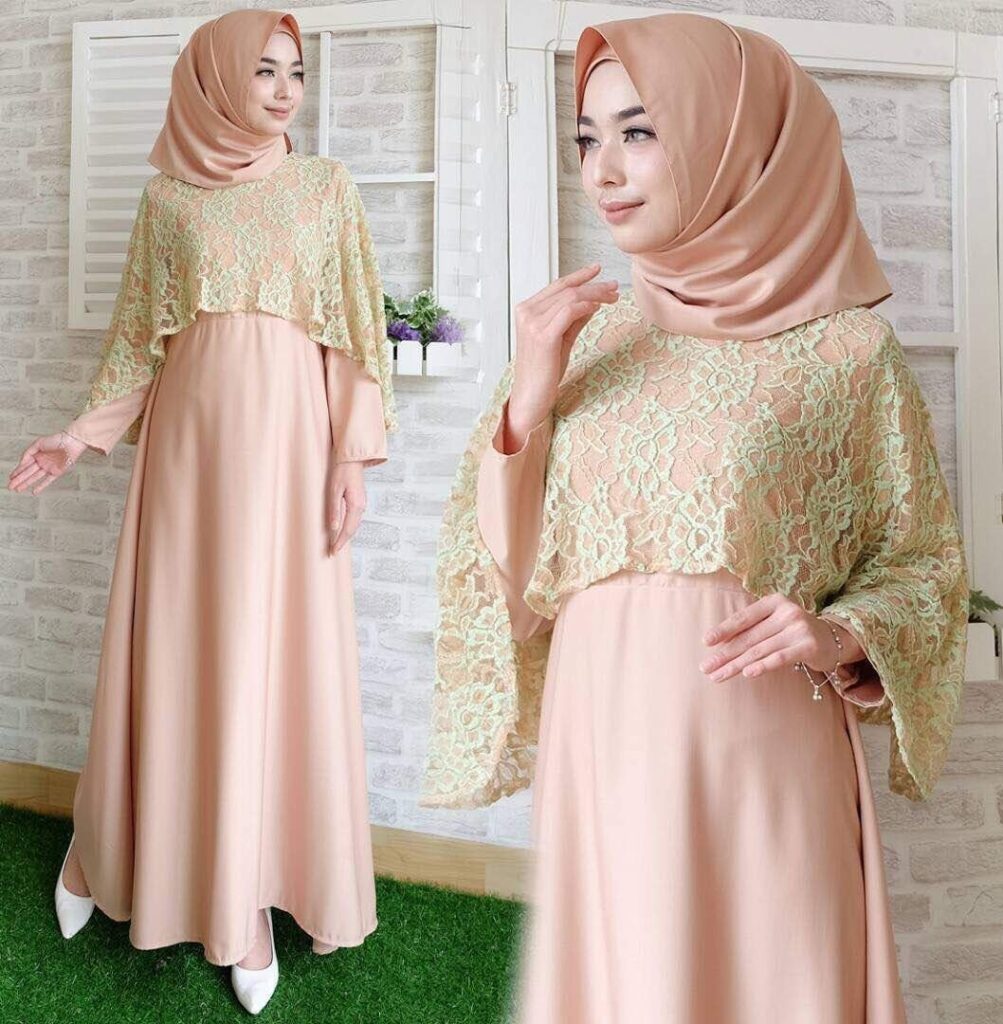 model gamis satin outer brokat