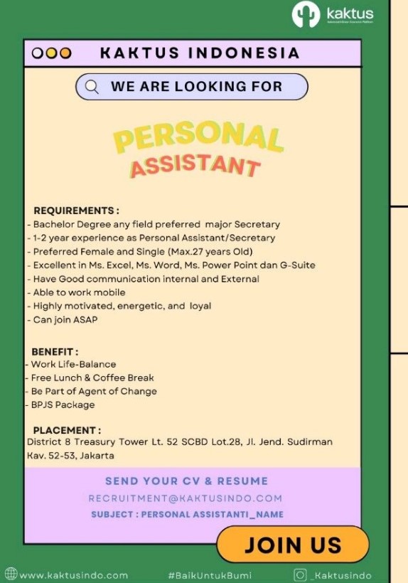 lowongan kerja personal assistant